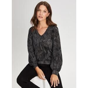 Laura Women's V-Neck Paisley Print Top Size Large